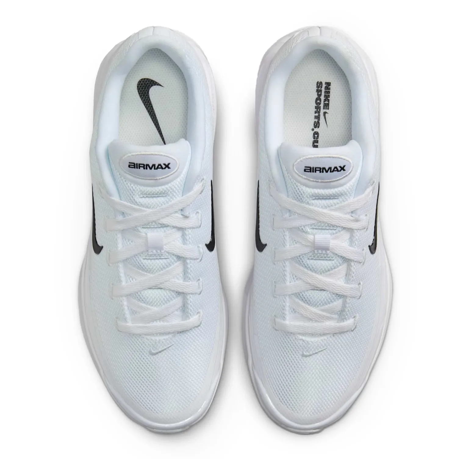 Interior do tênis Nike Air Max branco feminino mostrando o texto AIRMAX e logotipo